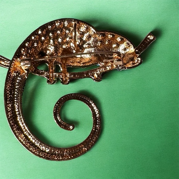 Beautiful lg metal chameleon brooch/pin w rhinestones statement piece sparkly - Picture 6 of 8